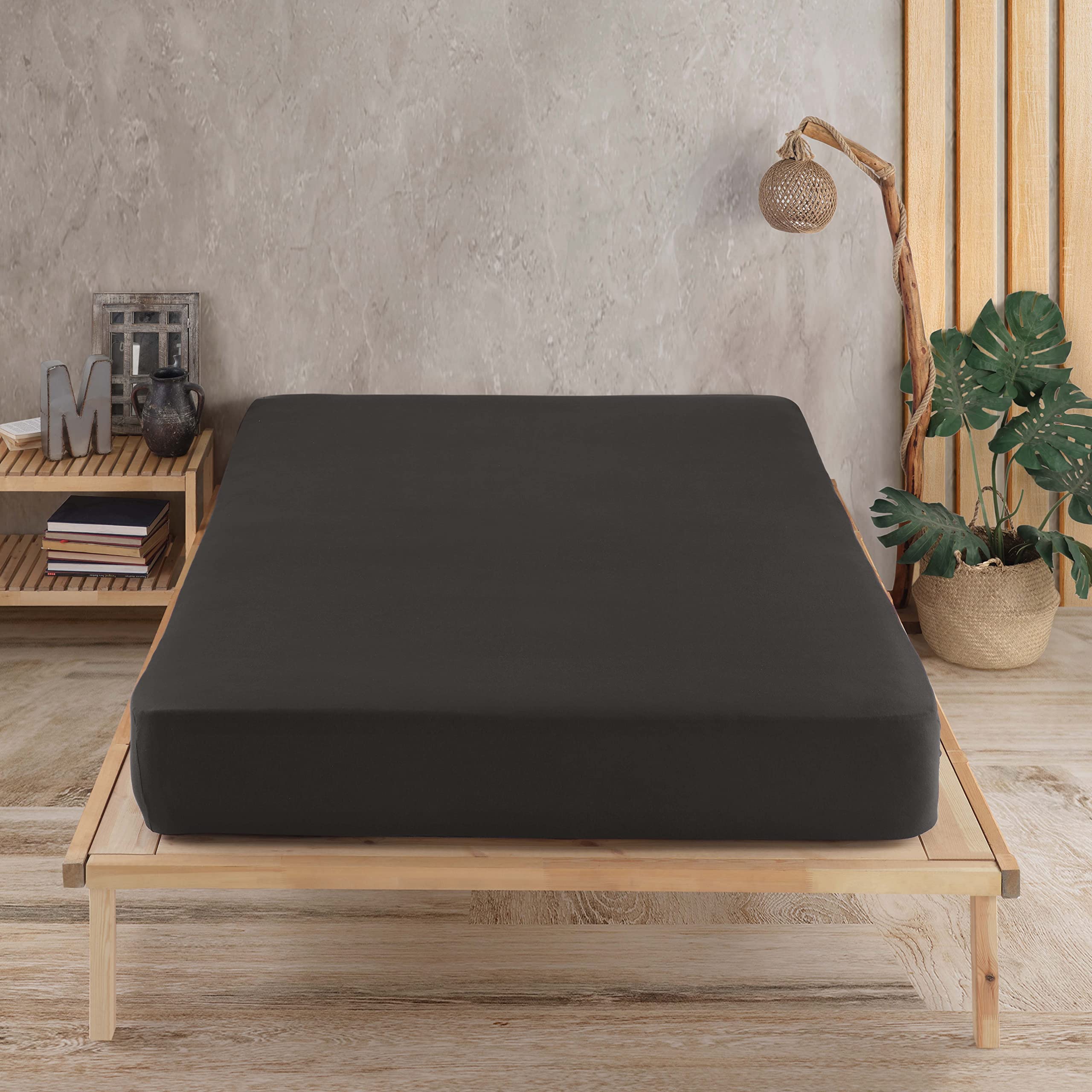 Vency Prześcieradło z gumką z dżerseju 160 x 200 cm, czarne - prześcieradło z gumką 100% bawełna, prześcieradło 160 x 200 do 35 cm, wysokość materaca czarne