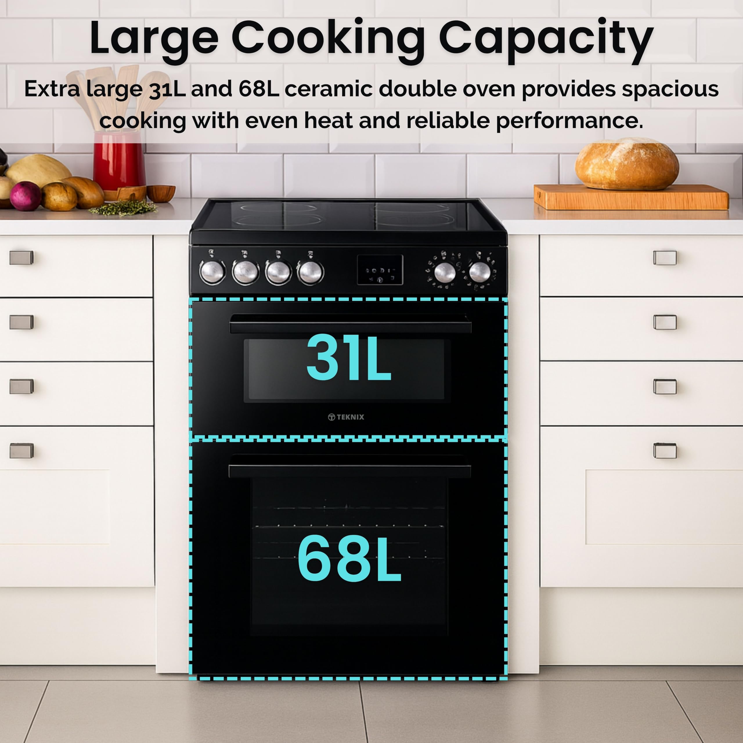 Teknix TKED64INDB 60cm Induction Double Oven Electric Cooker - Black — view 3