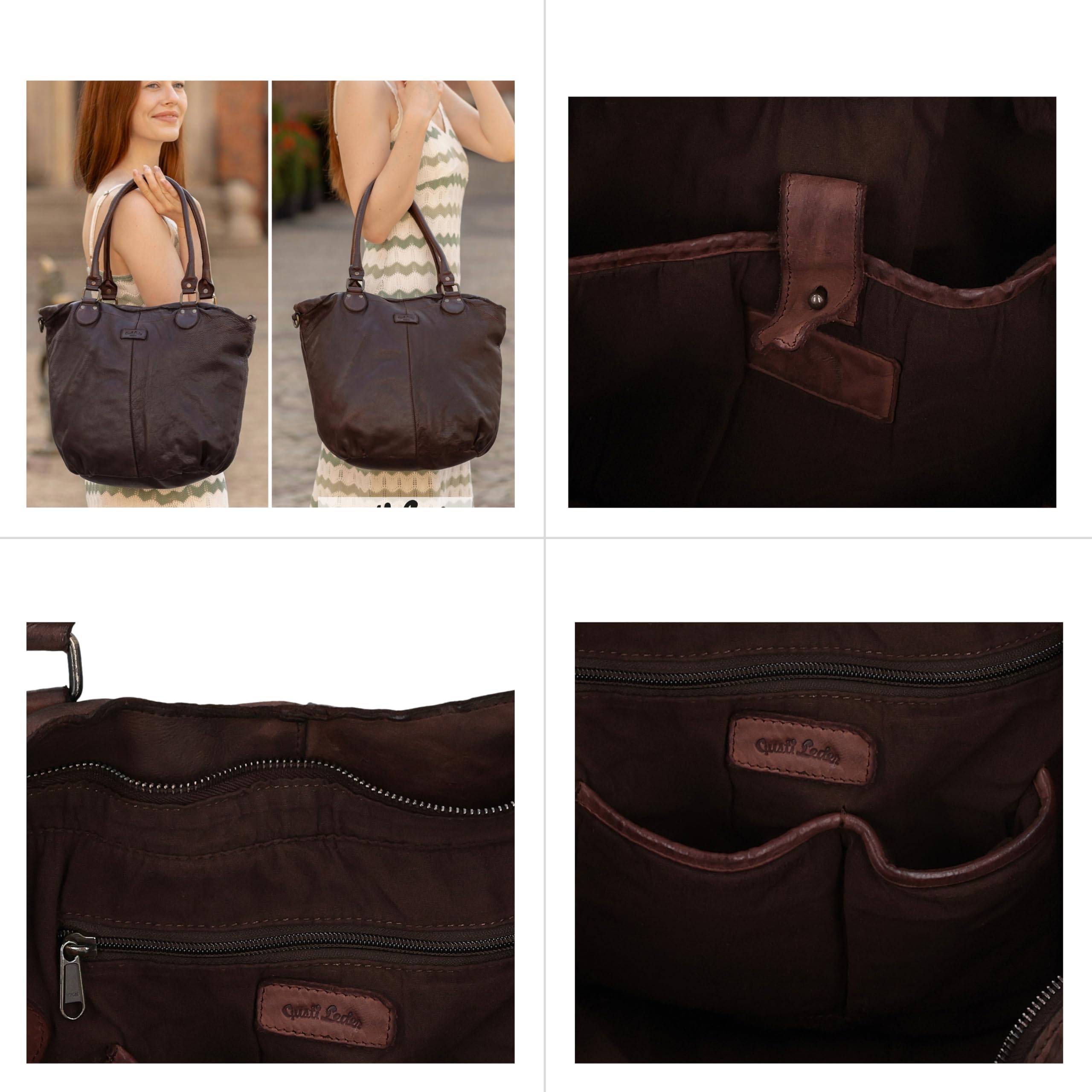 Gusti Bolso cuero mujer Dione shopper de piel bolso asas marrón cuero