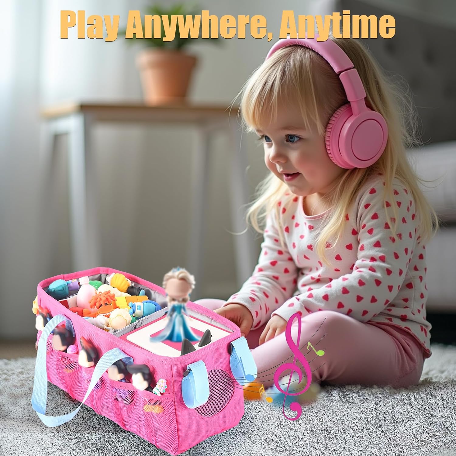 Carrying Case for Toniebox Starter Set Travel Storage Bag for Tonies Audio Player Holds 30–40 Tonies Headphones & Charger Play Inside the Bag Hot Pink Stylish Gift for Girls - Image 6