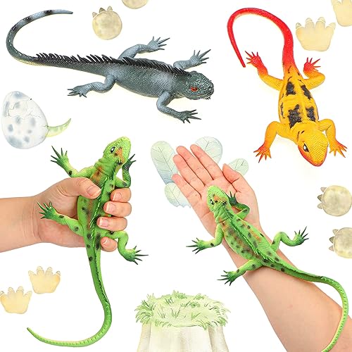 Miniatura 5 de Skylety 3 piezas de juguete de lagarto con sonido de 13.5 pulgadas, juguete de iguana de plástico que presionará hará un sonido, figuras de animales