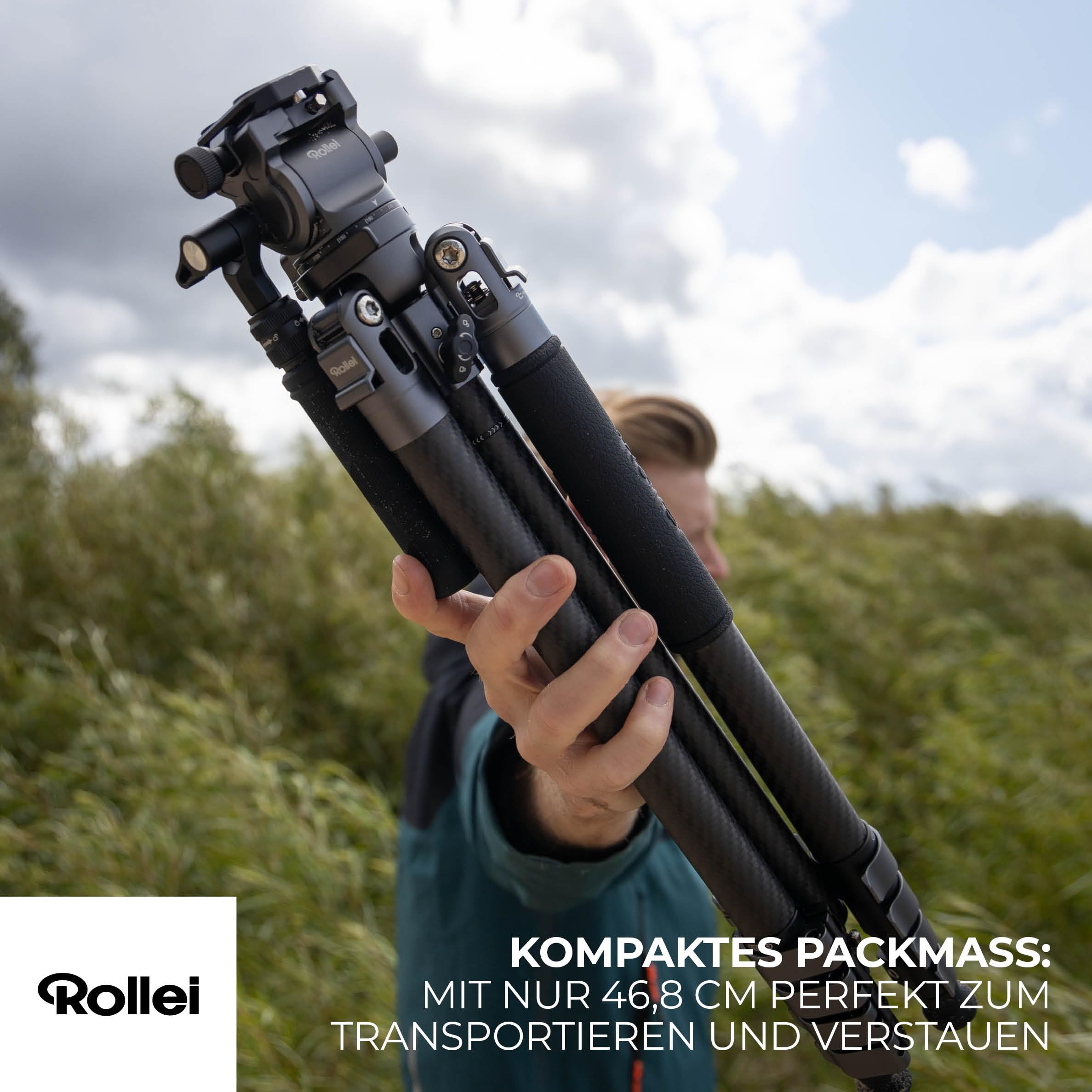 Rollei Easy Traveler Video statyw węglowy – udźwig 4,5 kg, wysokość 164 cm, ultralekki, kompaktowy, funkcja blokowania
