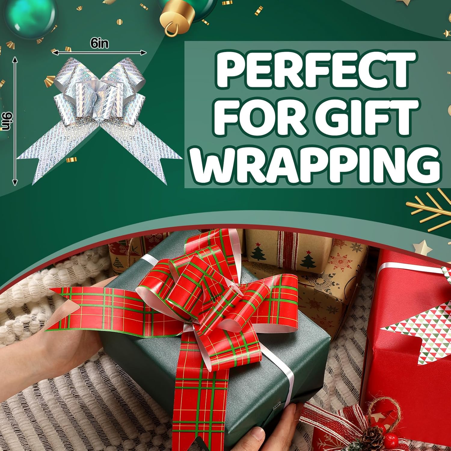 Geelin 20 Pcs 6 Inch Pull Bows for Gift Wrapping Xmas Wrapping Decoration Present Large Bow Bulk for Presents Package Gift Baskets Valentine's Day Wedding Party Decor - Image 2