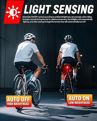 Miniatura 7 de DARKBEAM Luz trasera inteligente para bicicleta, con sensor de frenoluz, recargable USB-C, IP64 impermeable, 5 modos de luz, luz trasera de