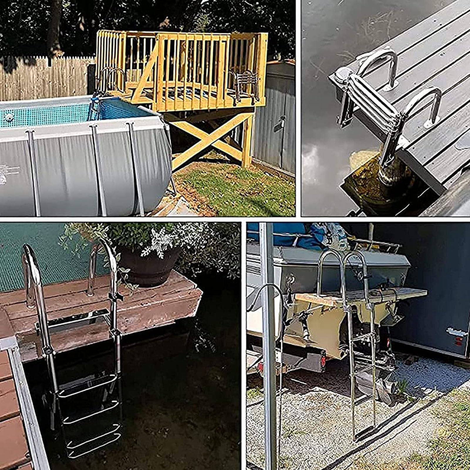 Echelle Bateau éChelle Coulissante à 4 Marches En Acier Inoxydable Pour Bateau Escabeau TéLescopique Pliabl éChelle De Bain éChelle Bateau(Size:40 * 30 * 154 cm)