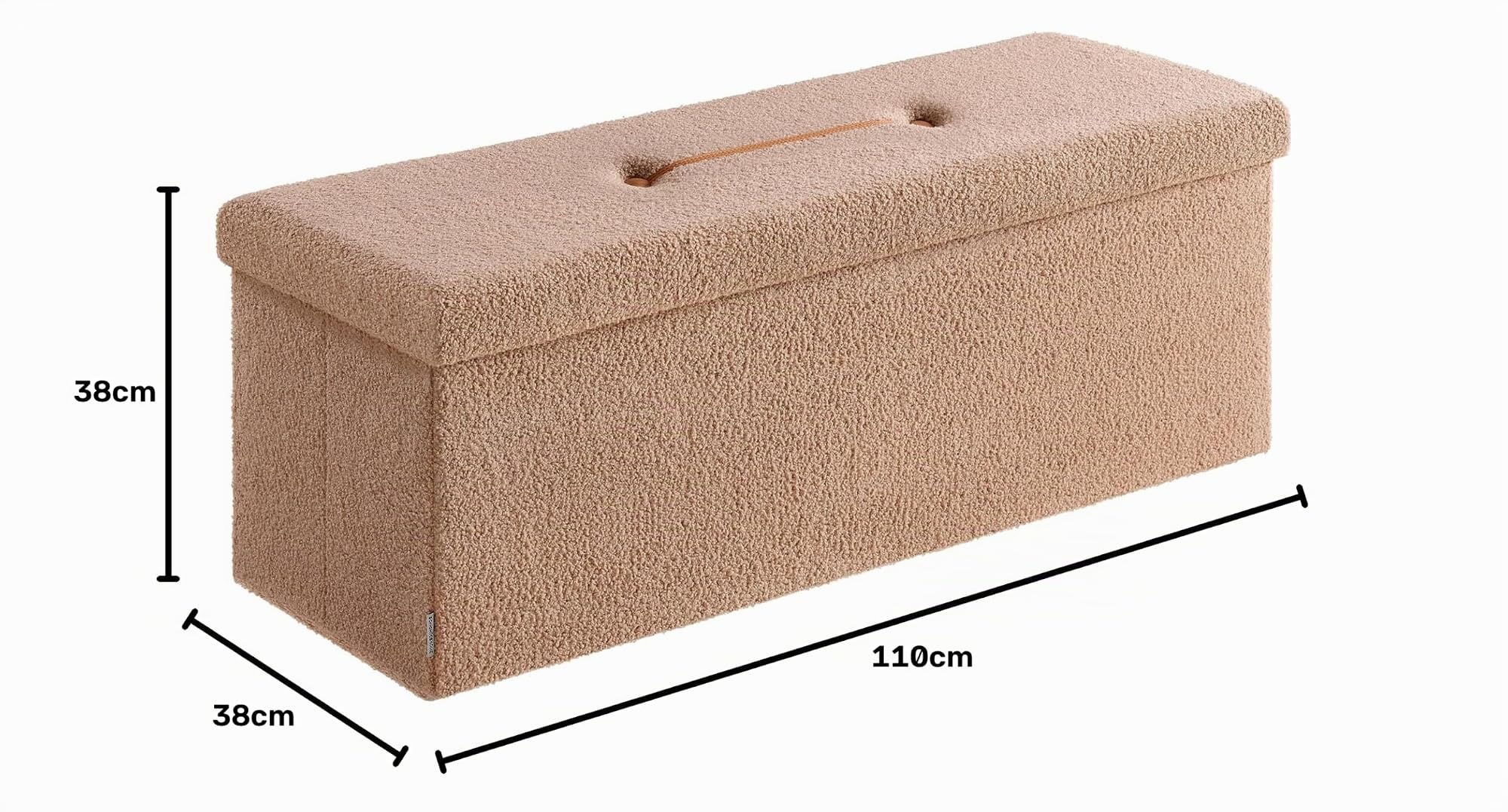 SONGMICS Cassapanca, Pouf Contenitore, Sgabello Poggiapiedi Pieghevole 38 x 110 x 38 cm, Regge fino a 300 kg, per Soggiorno, Camera da Letto, Ingresso, Marrone Cammello LSF097K01V1