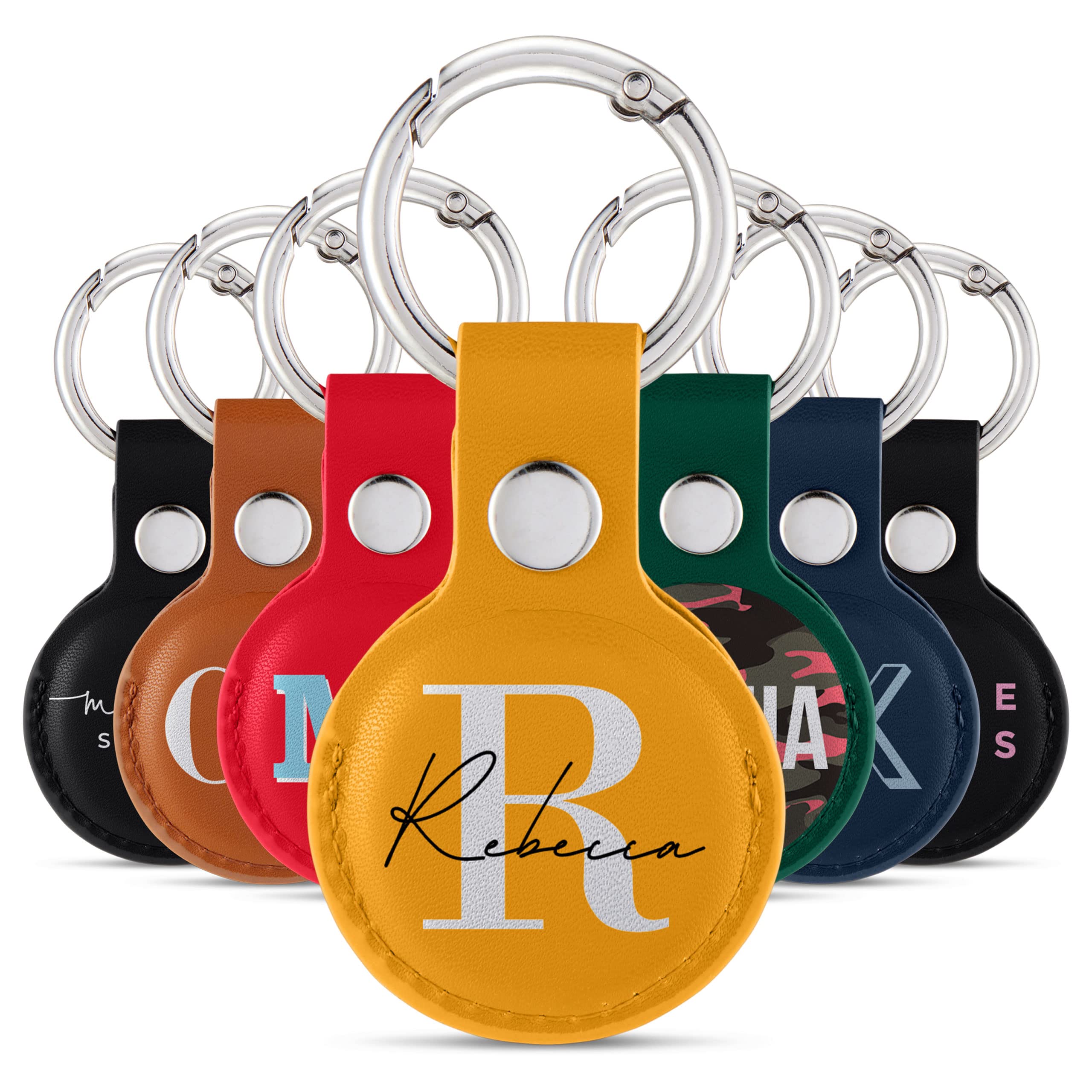 Tirita Personalised Case Keyring Holder Compatible with Apple AirTag 1 & 2 - Leather Case with Key Ring for Apple Air Tag [01- Name Handwritten on Black] — view 22