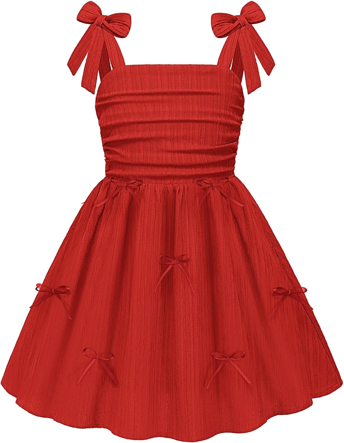 Arshiner Girls Dresses Ruched Smocked Back Spaghetti Strap Bow Summer Boho Beach Party Sundress