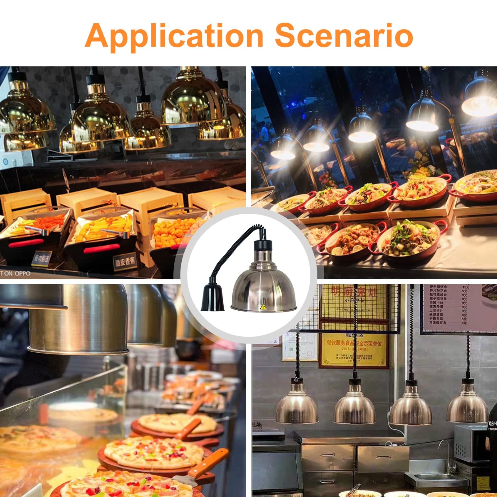 Lampe Chauffante Restaurant, Lampes Chauffantes pour Buffet Fêtes, Commercial Rétractable Lampe Chauffante avec Ampoule de 250W pour Réchauffer Les Aliments, Acier Inoxydable(Size:2pcs)