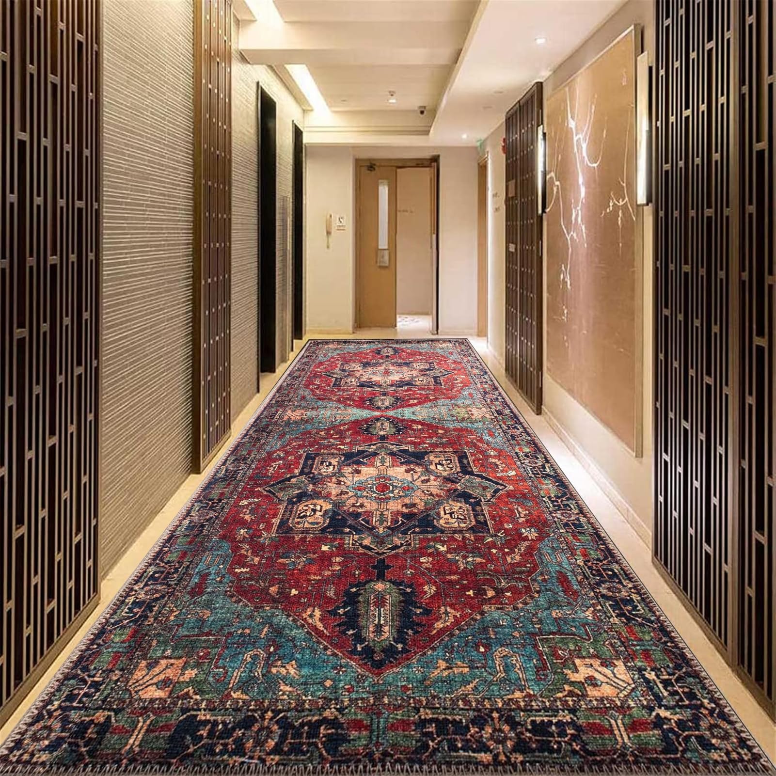 Tapis de couloir antidérapant lavable 2x6 bohème pour cuisine vintage