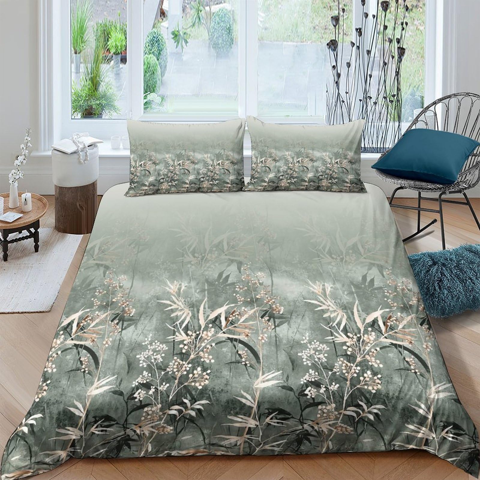 Ctjqhvkz Style-7 3D Printed Misty Forest Fitted Sheet Microfiber Soft Botanical Grass Mattress Cover For Bedroom Guest Room Decor Single（135X200cm）