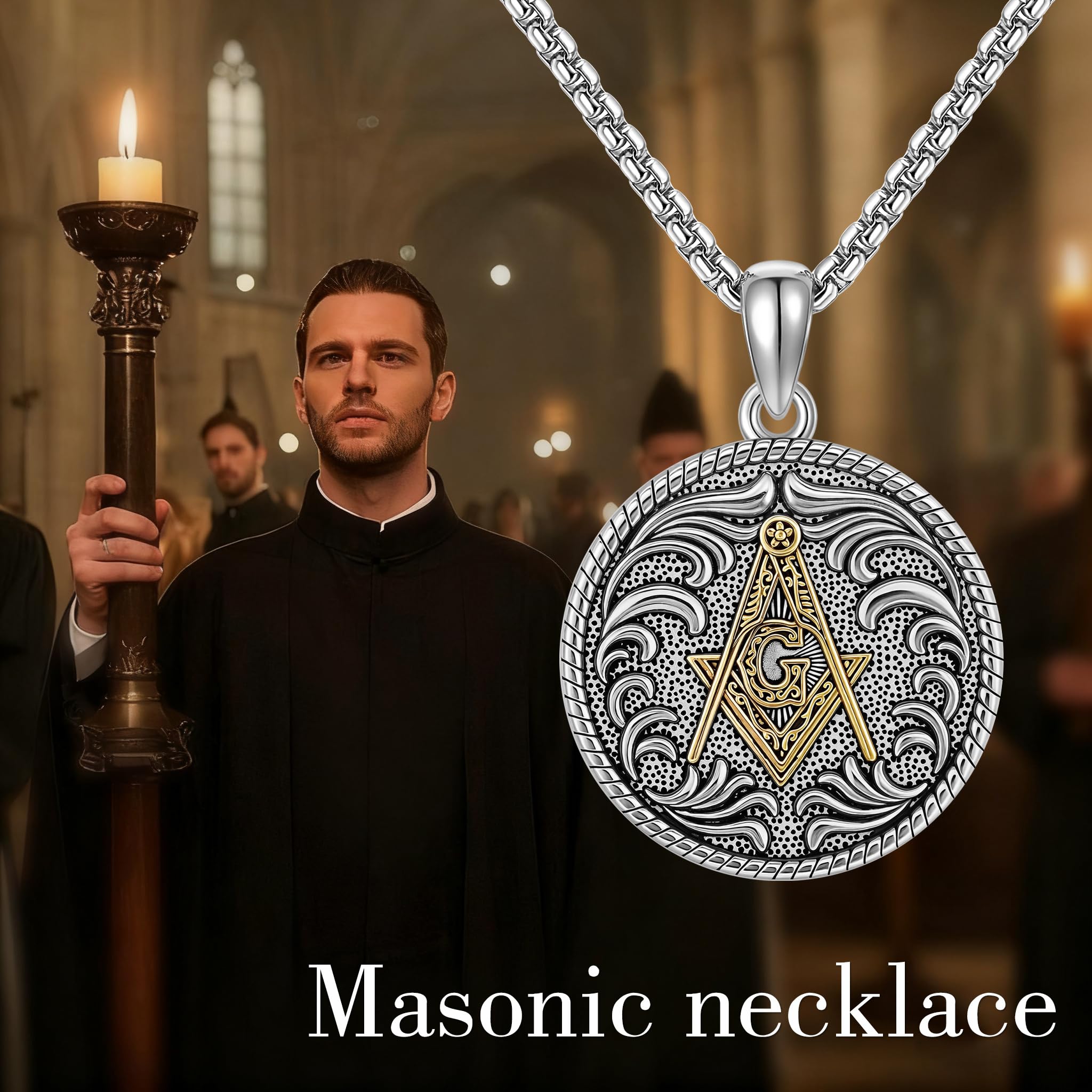 ONEFINITY Freimaurer Kette 925er Sterlingsilber Freimaurer Anhänger Freimaurer Schmuck Geschenke für Herren Damen