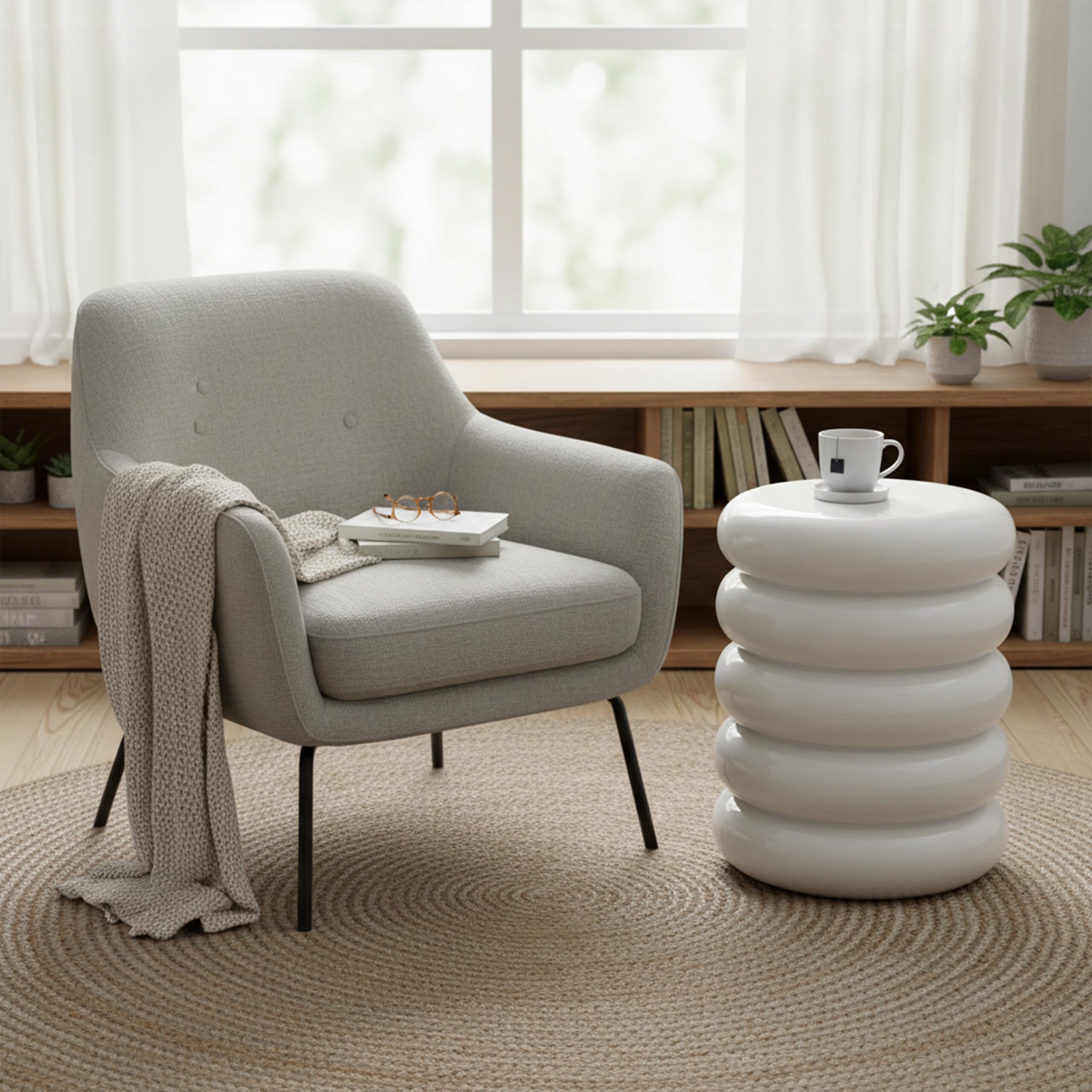 Relaxdays Beistelltisch, Bubble Design, Wohnzimmer Dekoobjekt, weiß