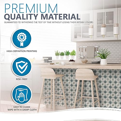 Miniatura 7 de Azulejos autoadhesivos para azulejos de piso, papel tapiz vintage para despegar y pegar (4 x 4 pulgadas, turquesa plata)