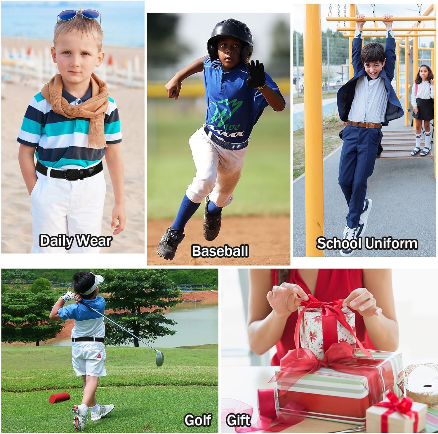 AWAYTR Boys Elastic Braided Belt - Black Pin Buckle Stretch Golf Baseball Belt for Boys and Girls Aged 4-12 Years - Image 4