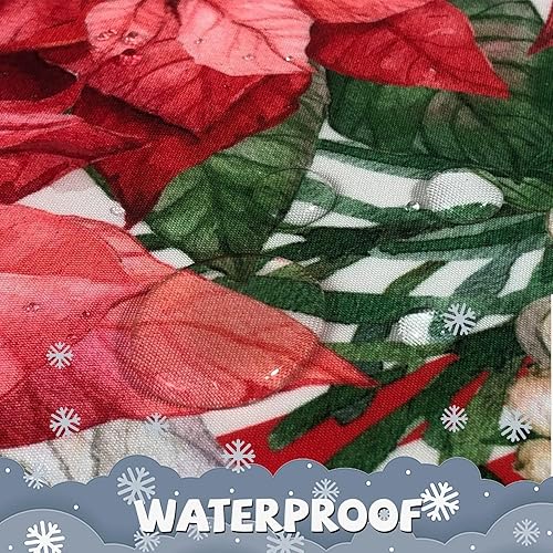 Miniatura 5 de SuQKXCo Mantel Redondo de Navidad de 60 Pulgadas Poinsettia Acebo Rojo y Blanco Mantel de Navidad Impermeable Paño de Mesa Lavable Cubierta de Mesa