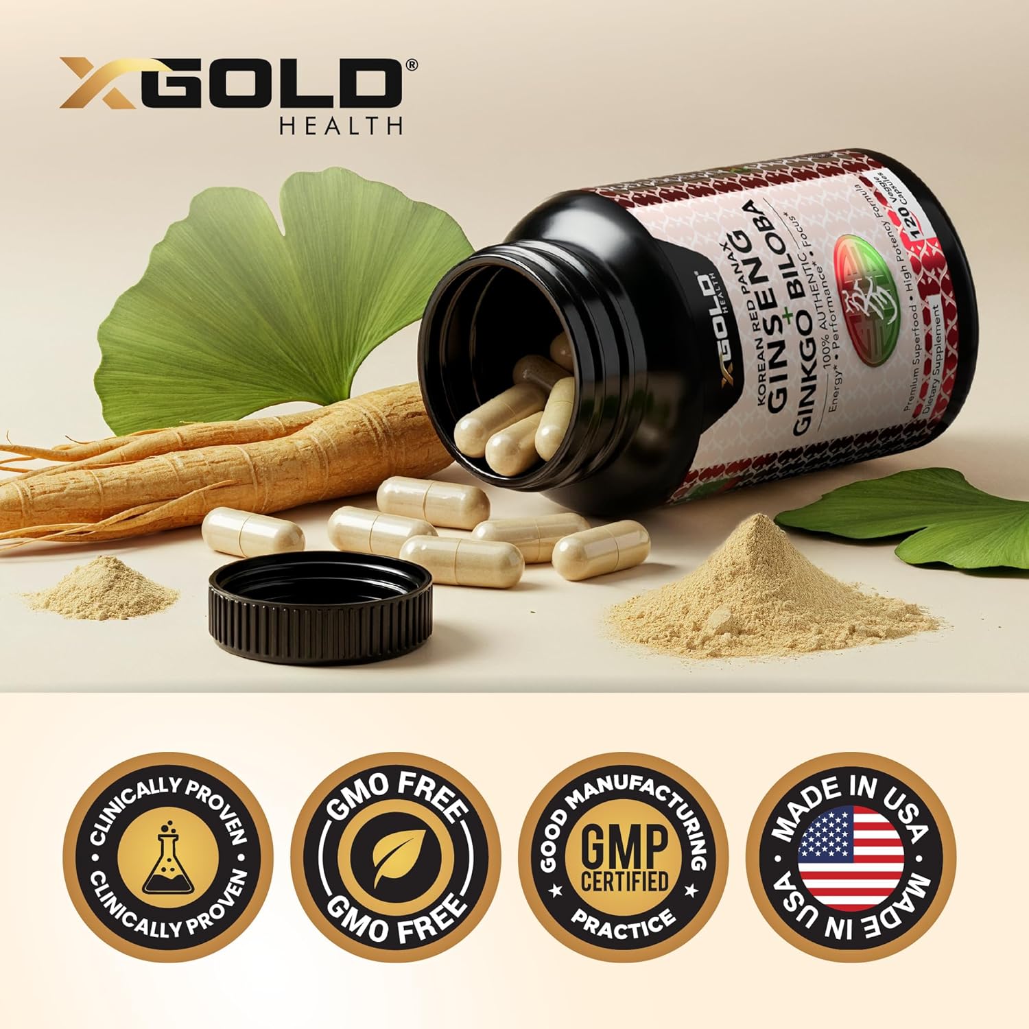 X Gold Health Extra Strength Korean Red Panax Ginseng (7% Ginsenosides) + Ginkgo Biloba – Energy, Focus & Vitality – Non-GMO 120 Capsules - Image 6