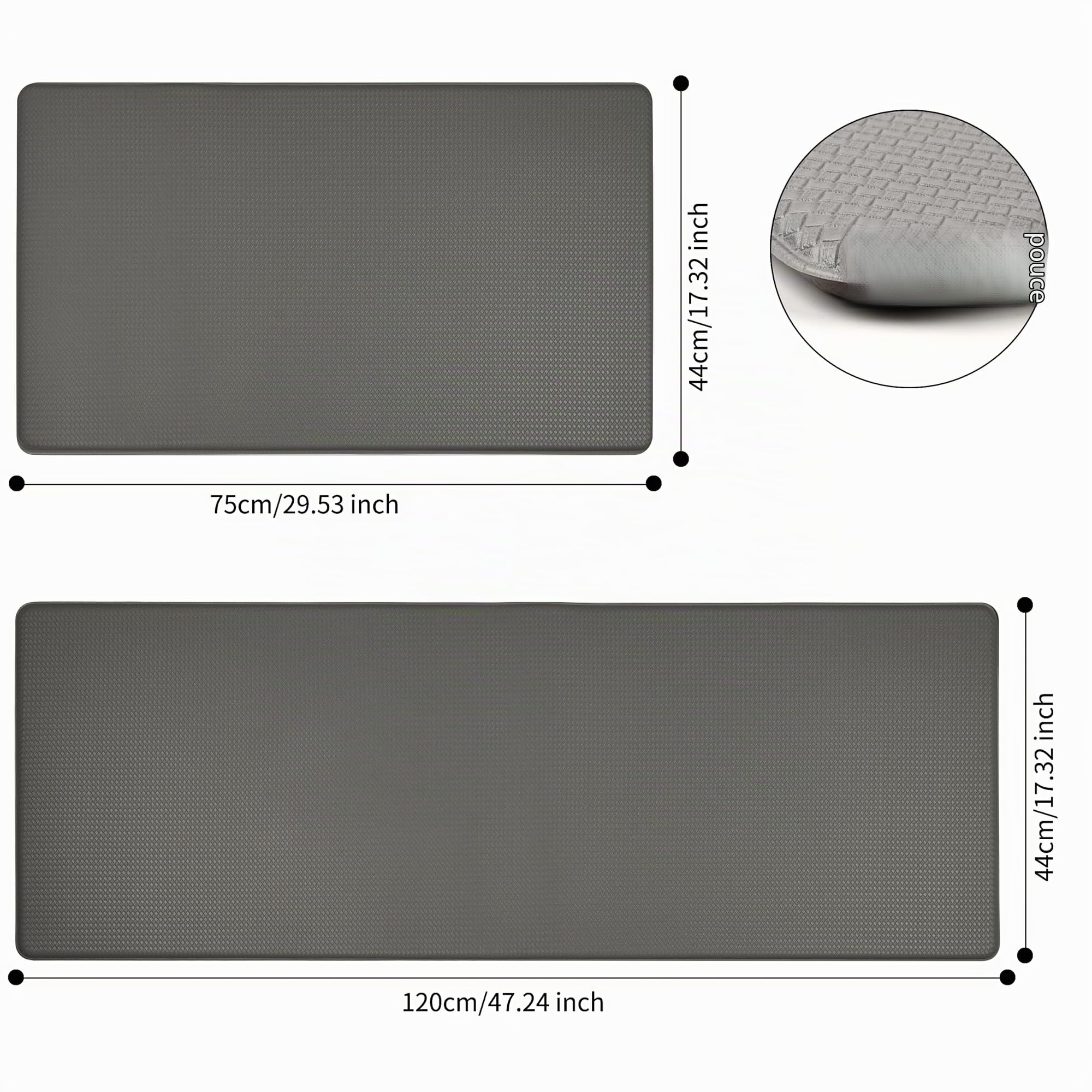 Tapis de cuisine lavable, antidérapant et imperméable, durable et facile à nettoyer, en PVC résistant, 44 x 75 cm + 44 x 120 cm, gris