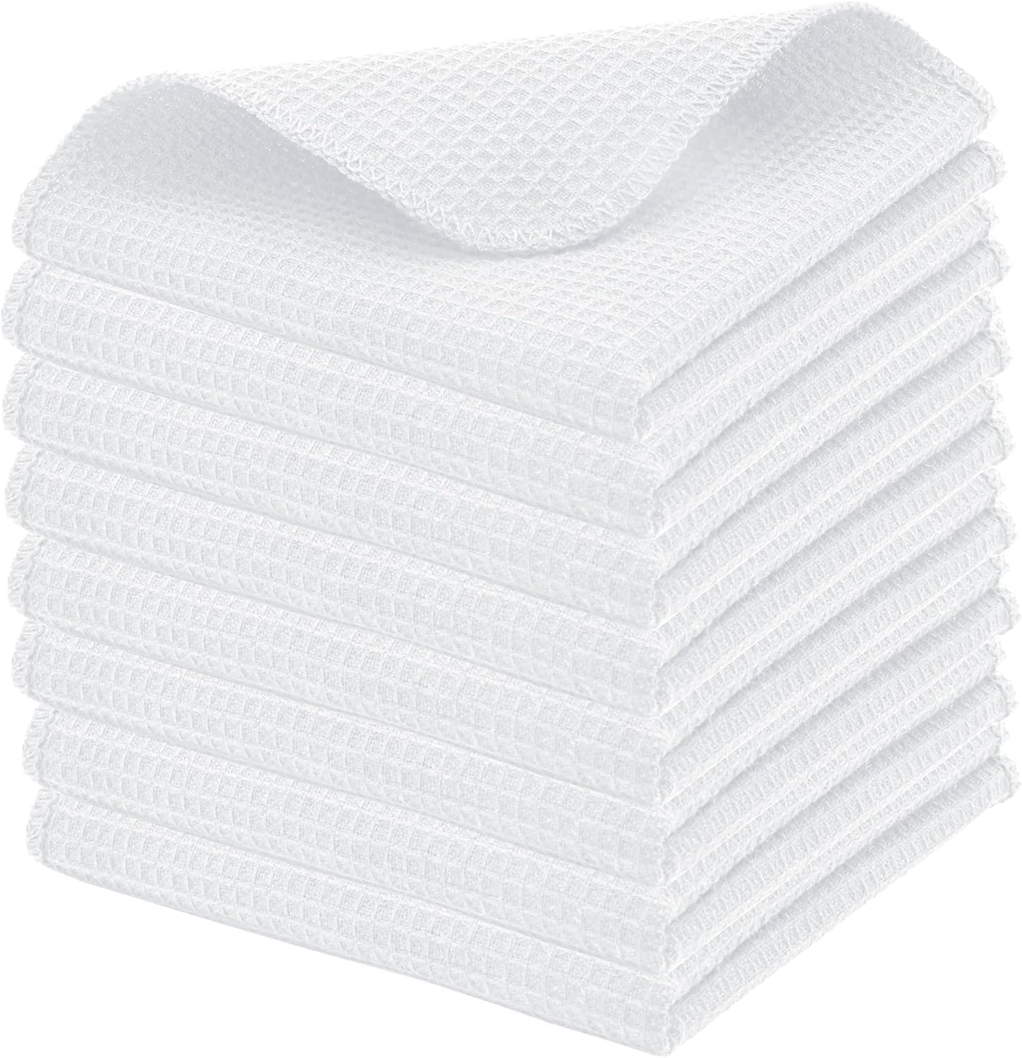 PurpleEssences Dish Cloths and Dish Rags - 8 Pack Waffle Weave Solid Kitchen Dish Wash Cloths, 100% Cotton, 12x12 Inches, Ultra Soft Absorbent Quick Drying - Spring Easter Summer - White