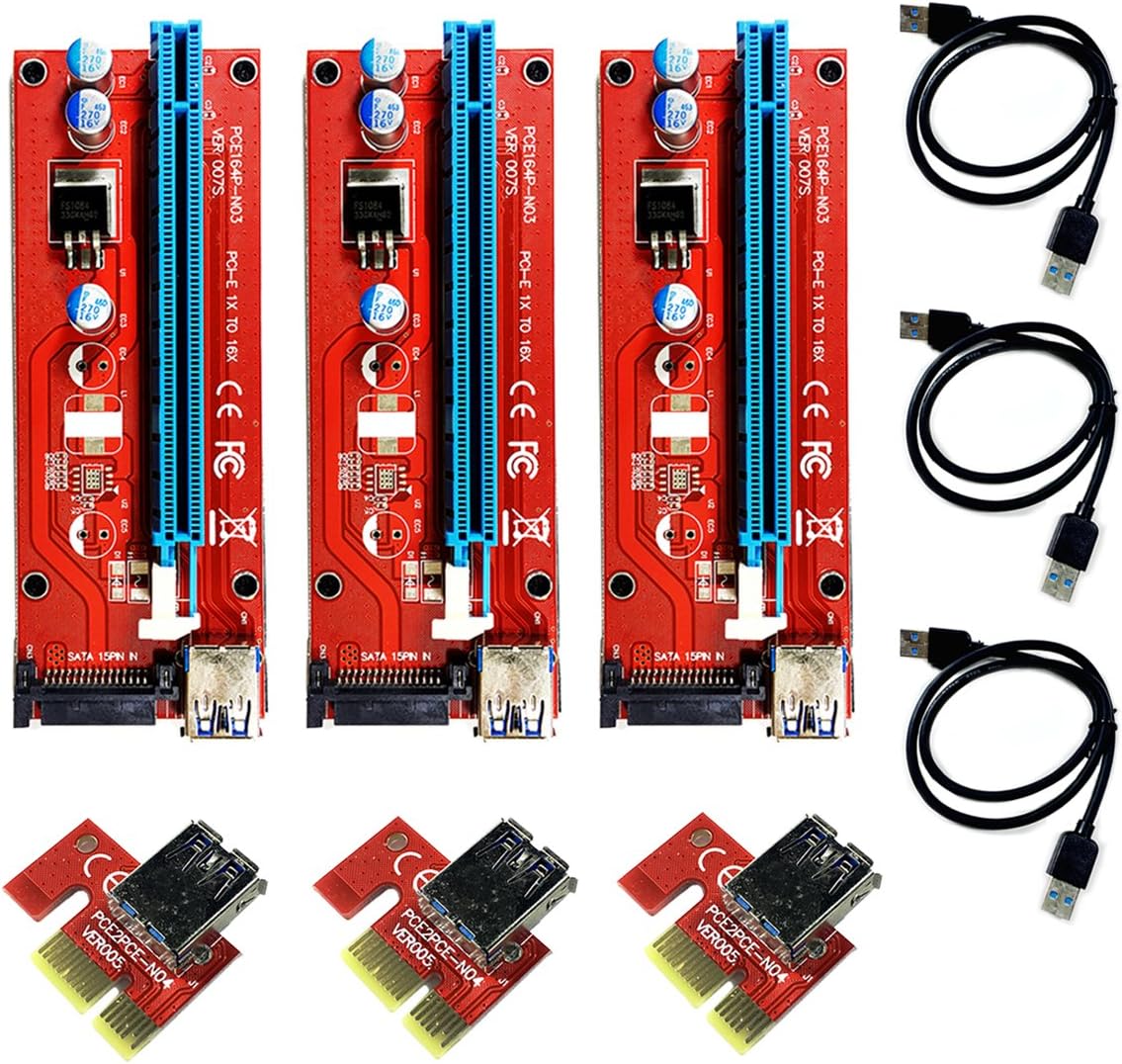15Pin PCI-E Extender 1X to 16X Powered Riser Card Adapter with SATA 15Pin Power & USB 3.0 Cable - Perfect for GPU Graphic Card Express Ethereum Mining ETH (3PCS)