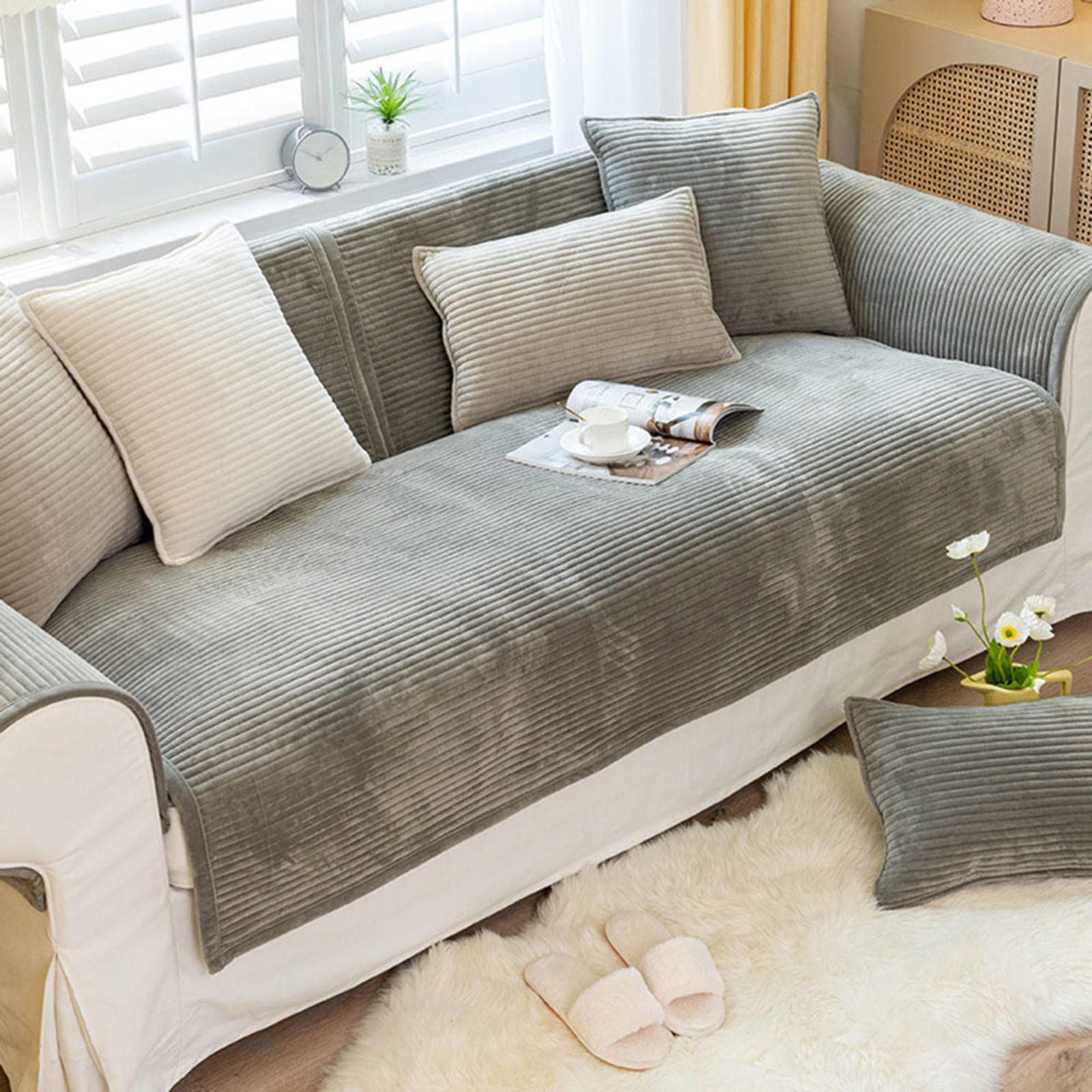 Housse canapé d'angle gris 70x180 cm idéale pour protéger le salon des animaux