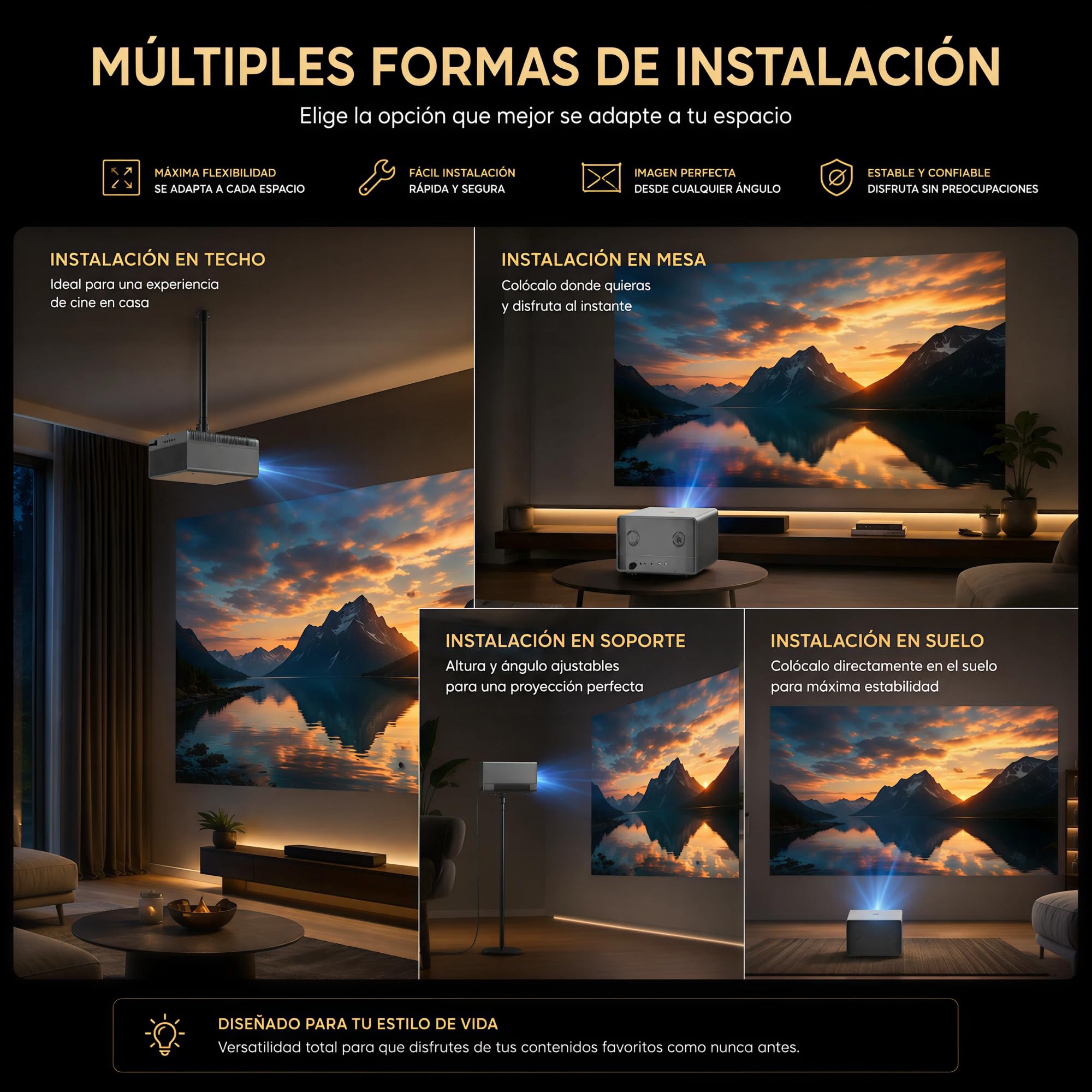 Proyector 4K Nativo 3840x2160p | Google TV Certificado | 8000 Lúmenes | Lente 1.27:1 | WiFi 6 + Bluetooth 5.0 | Auto Focus & Keystone | 8+8W Altavoces | Motor Óptico Sellado | Optimizado para Juegos