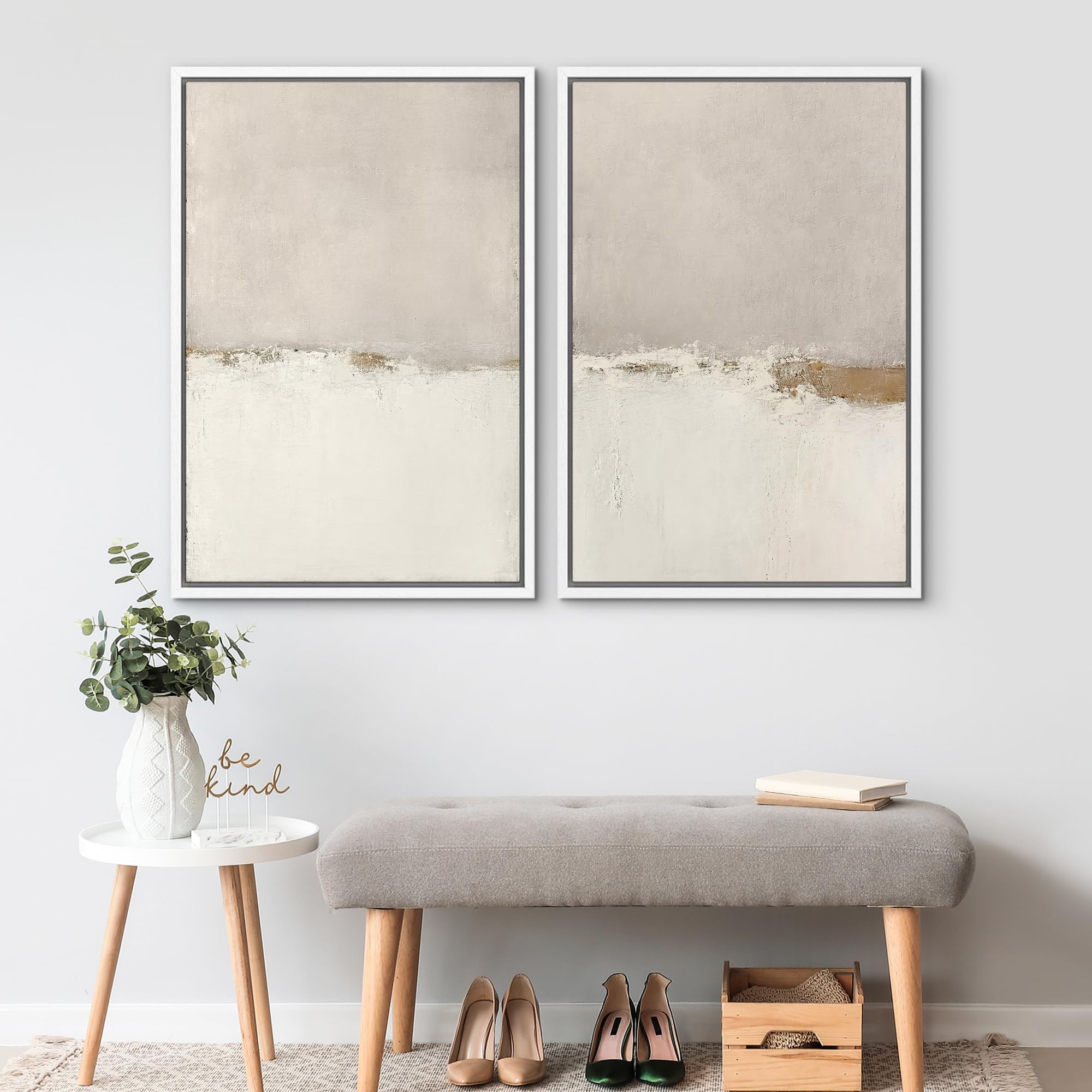 SIGNWIN Framed Canvas Print Wall Art Abstract Wave Pattern Modern Art Minimalist Neutral Decor for Living Room, Bedroom, Office - 16"x24"x2 Natural — view 123