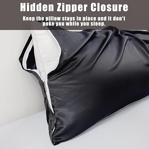 Miniatura 6 de Fundas de almohada de bambú, tamaño cuerpo completo, color negro, refrescantes, cierre de cremallera, frescas y transpirables, para personas que se