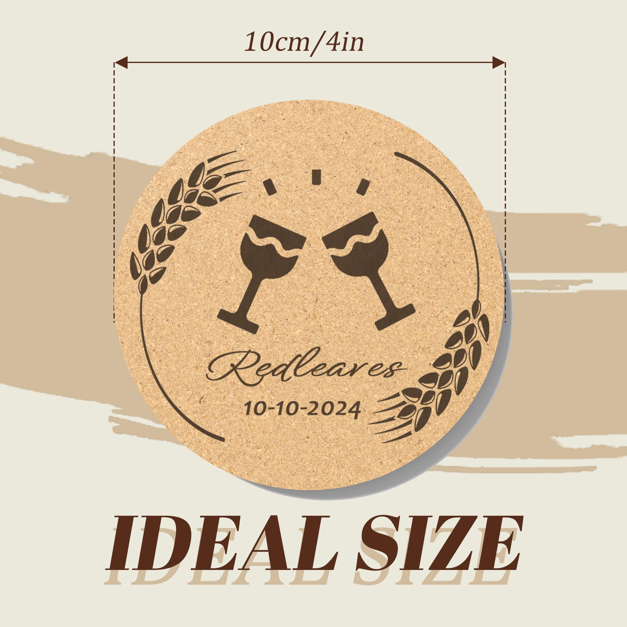 Shueewago Lot de 30 à 100 sous-verres en liège personnalisés pour boissons, ronds de 10,2 cm, cadeaux de mariage pour invités, dessous de verre personnalisés en vrac avec image ou logo gravé
