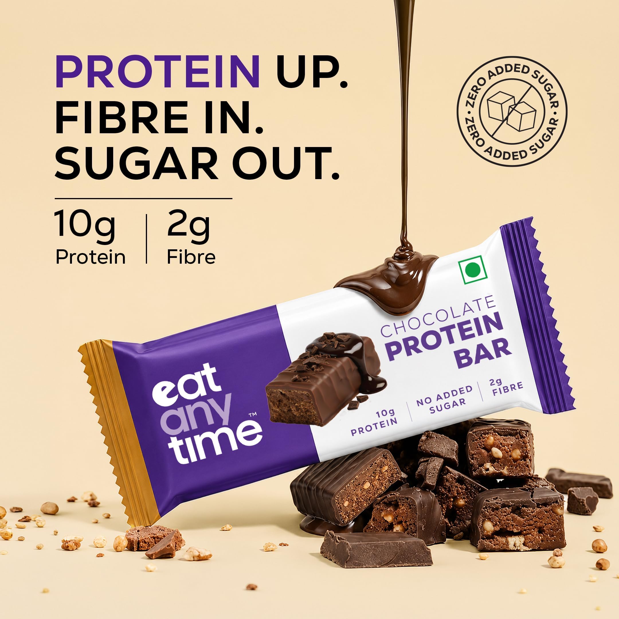 EAT Anytime Chocolate Protein Bar | No Added Sugar | 10g Protein per bar | Gut friendly | Low Calorie | Vegan | Pack of 20 bar — Amazon image 3