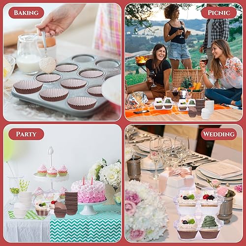 Miniatura 4 de Tanlade 100 cajas de 2 cavidades para cupcakes, 200 tazas para hornear, 2 compartimentos, recipientes de plástico transparentes apilables para