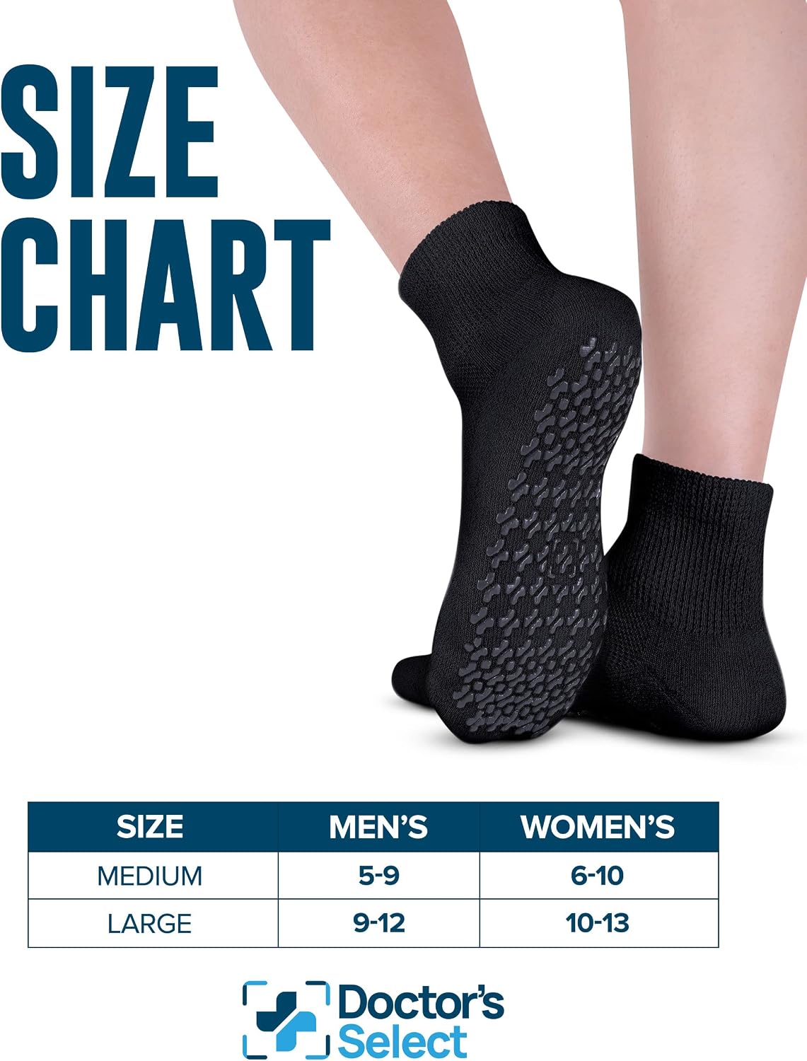 Doctor's Select Diabetic Ankle Socks with Grippers for Men and Women - 4 Pair 1/4 Length Neuropathy Socks for Women
