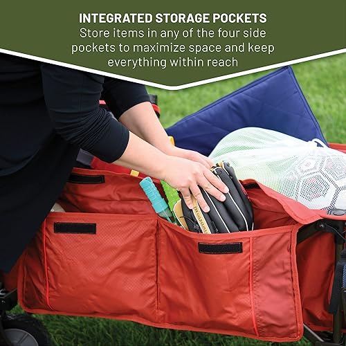 Miniatura 6 de TIMBER RIDGE Carro plegable para portón trasero, resistente, carrito de playa plegable, carrito de comestibles al aire libre con bolsillos laterales