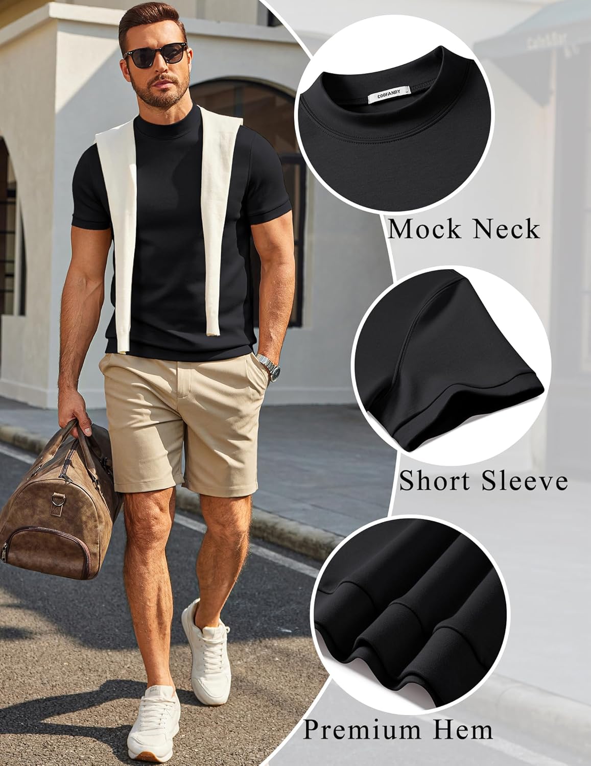 COOFANDY Men's Short Sleeve Mock Neck Sweater Casual Stylish Slim Fit Basic Top Silk-Like Fabric - Image 3