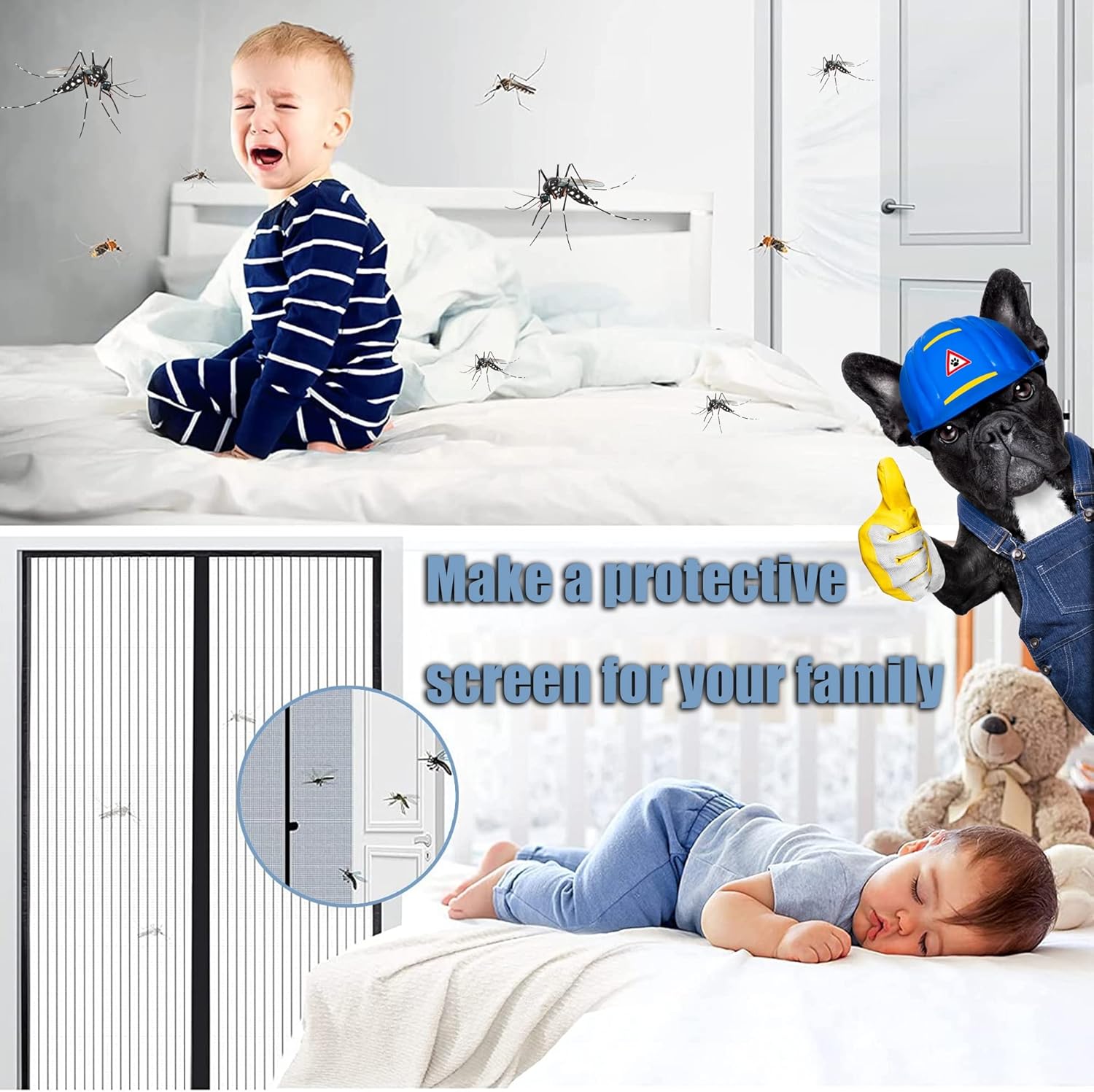 Magnetic Fly Screen Window Anti Insect Fly Mosquito Net Door Window Punch Free for Entrance Doors, Doors, Patios, 145 x 205 cm, Grey