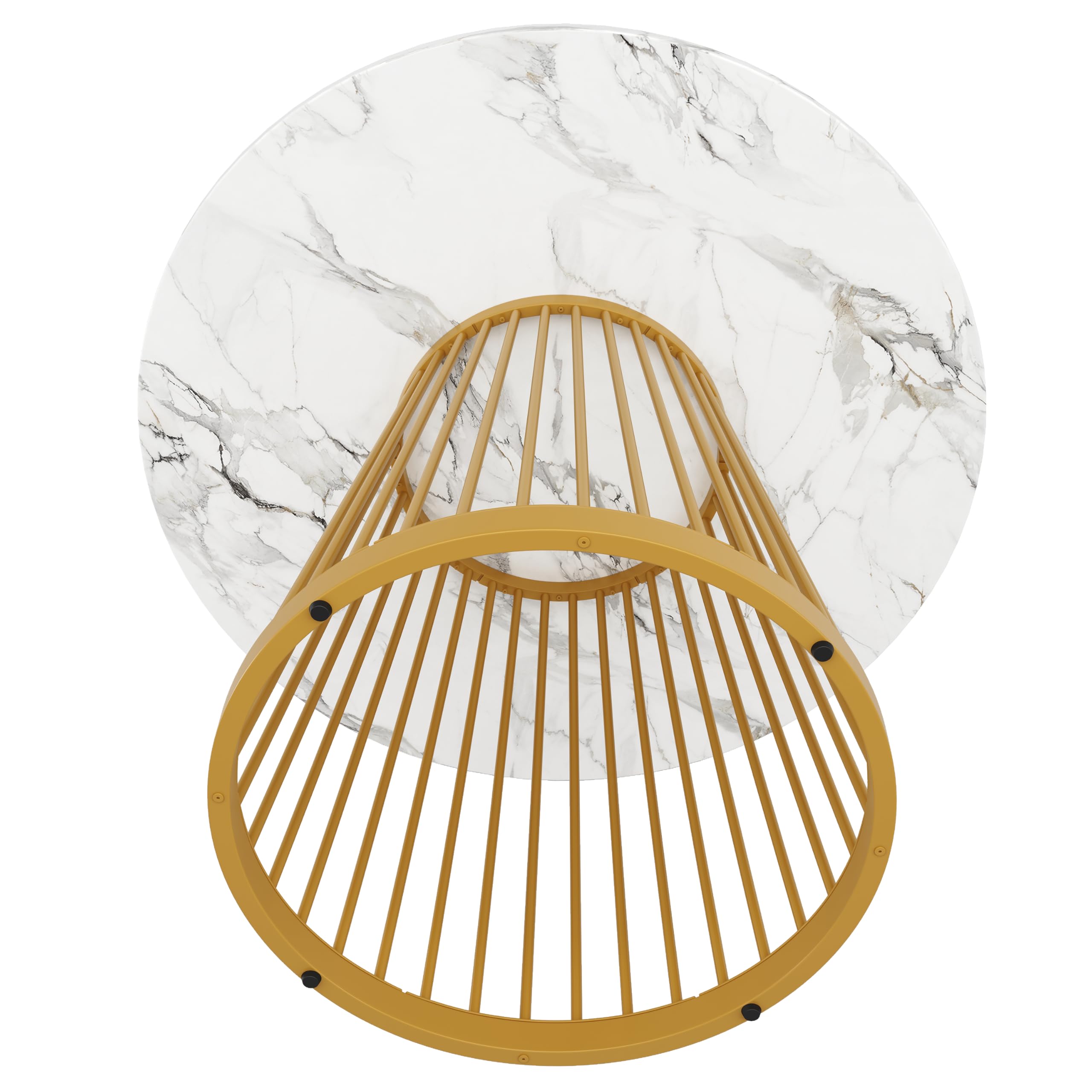 Merax Runder Esstisch Klein Tisch 80cm, Moderner Küchentisch Esszimmertisch für 4 Personen, MDF-Tischplatte mit Marmormuster, Stabiles Zylindrischer Sockel, für Küche, Wohnzimmer, Esszimmer, Gold