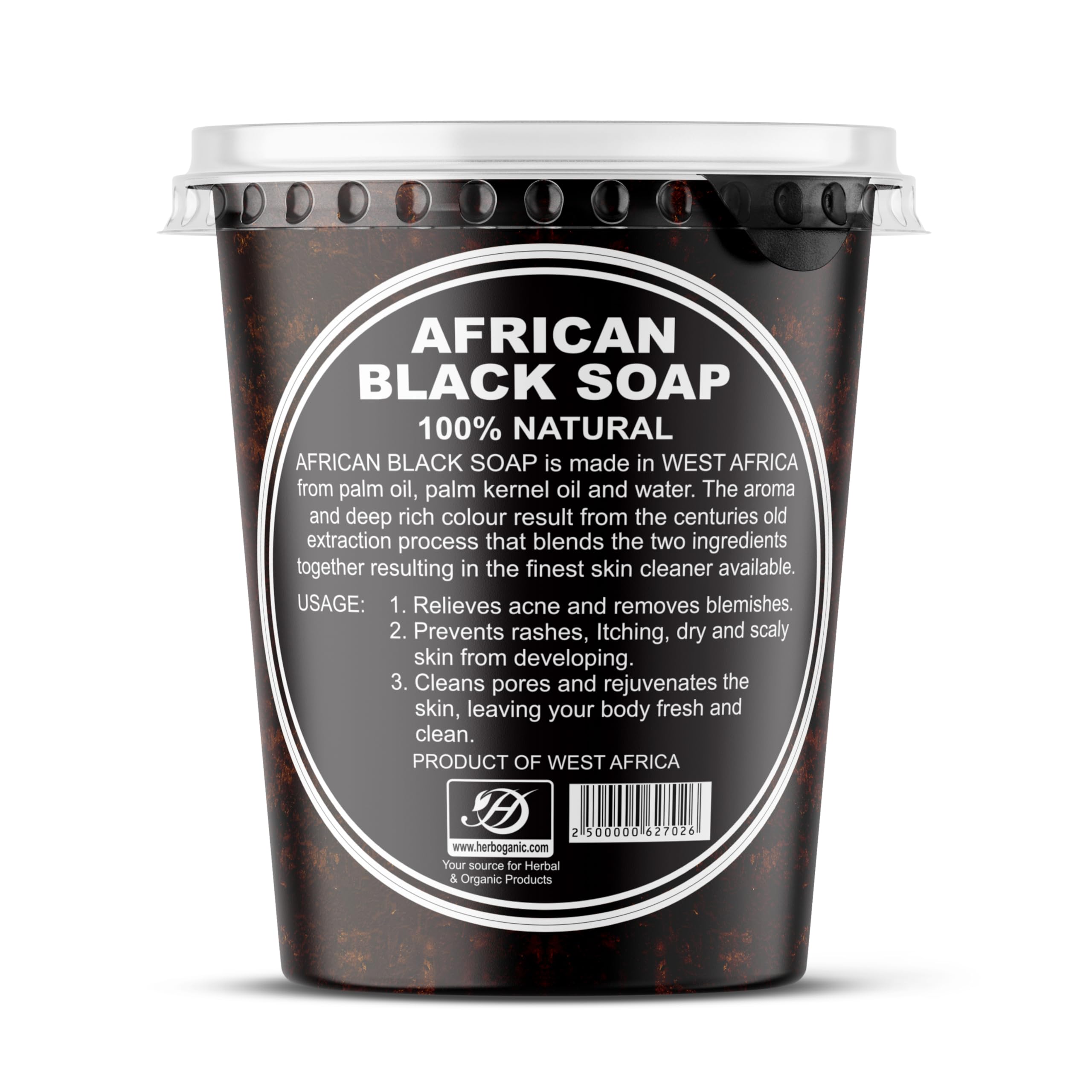 HERBOGANIC Raw African Black Soap Paste 32 oz - 100% pure natural Product of Ghana with benefits of Shea Butter - black soap is great for acne, Eczema, blackheads, face, hair and body wash.