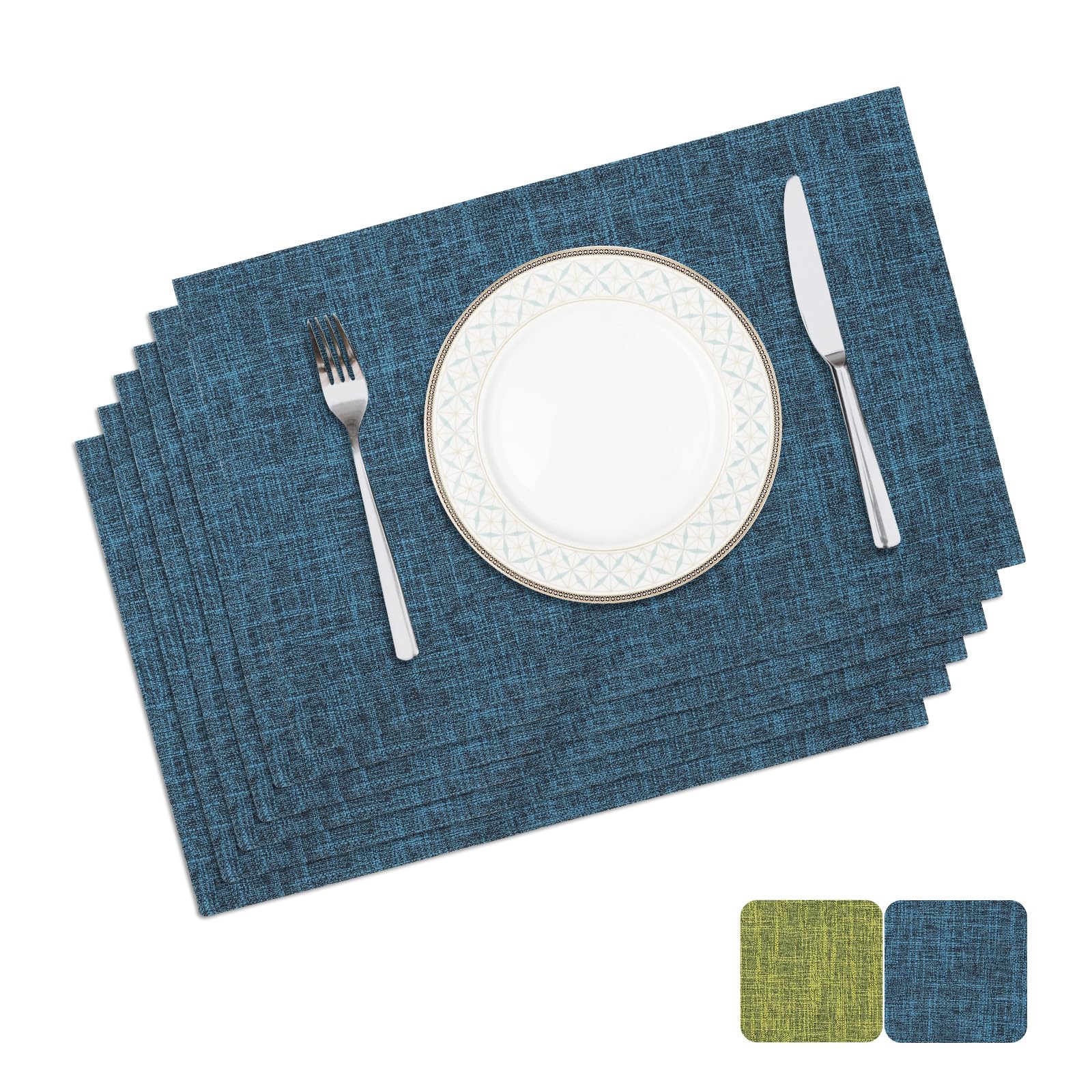 Privalace Blue Rectangular Placemats Set of 6,46x30cm Washable Non-Slip Heat Resistant Table Mats,Fabric Place Mats for Table Kitchen Dinning Party