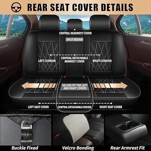 Miniatura 2 de Juego completo de fundas de asiento de automóvil, 5 asientos, fundas de asiento de cuero Fuax para Ford Ranger 2019-2024 2025 (no compatible con