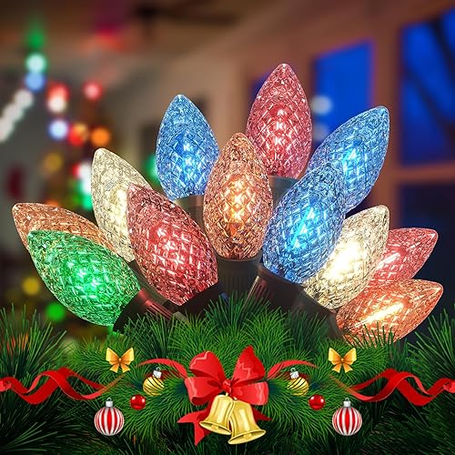 Luces de Navidad de 25 pies para exteriores, luces de Navidad multicolor C9 con 25 bombillas LED de colores, impermeables, conectables para