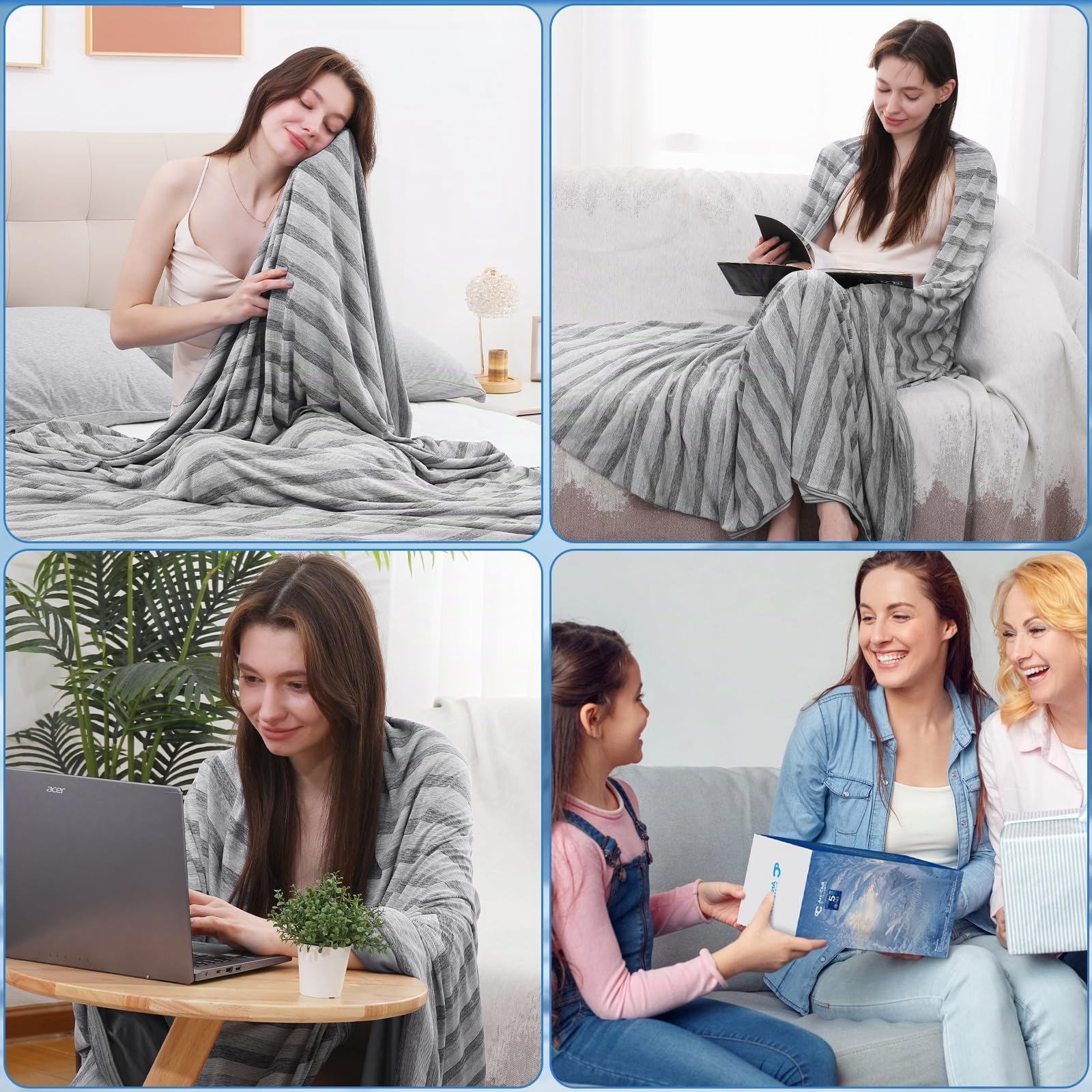 Luxear Manta Refrescante de Verano 150x200 cm, Doble Cara con Fibra de Enfriamiento Q-MAX>0,5, Manta Fría para Cama y Sofá, Suave e Hipoalergénica, Gris