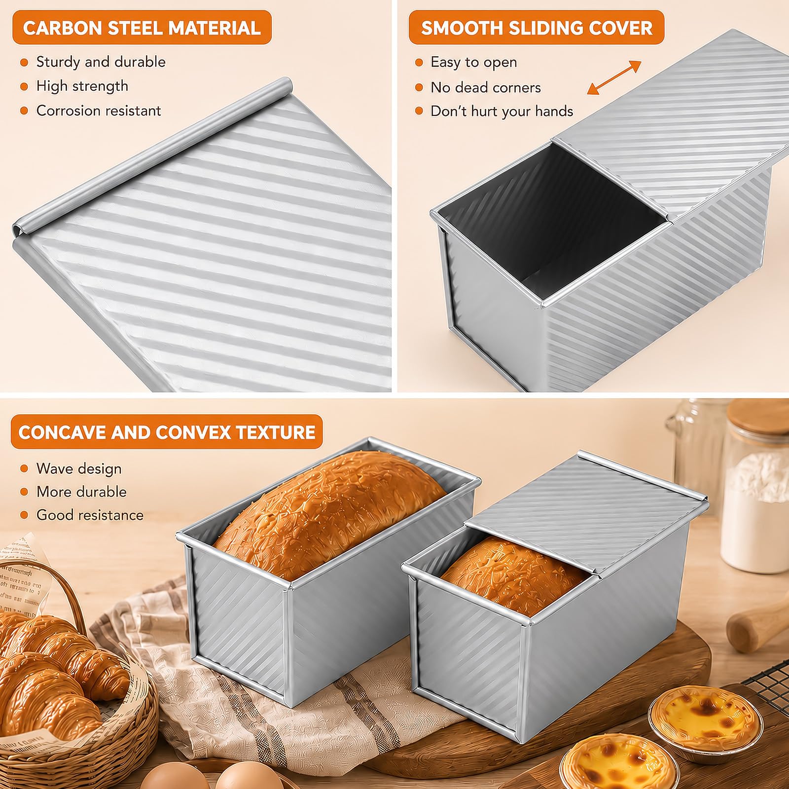 Pullman - Set di 2 teglie per pane con coperchio, antiaderenti, in