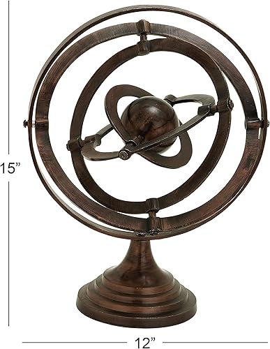 Miniatura 10 de Deco 79 Brújula de aluminio, globo armillar, 12 x 11 x 15 pulgadas, cobre