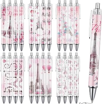 Wxiben Paris Travel Ballpoint Pens - 24Pcs Paris Souvenirs Gifts French City Travel Pens Set Eiffel Tower Retractable Smooth Ball Point Pen France Souvenirs Gift for Office School Stationery Traveler