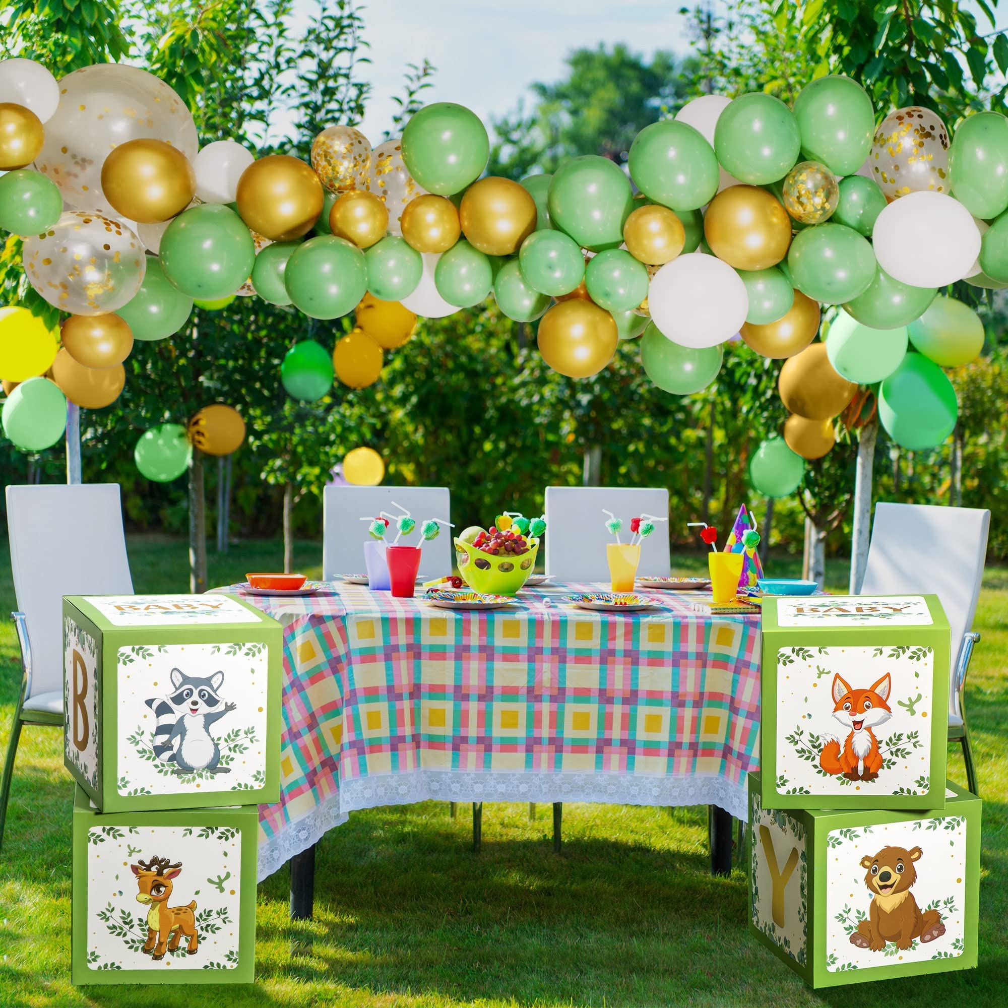 Sage Green Baby Shower Boxes With Balloon Arch, Baby Shower Blocks Baby Shower Backdrop Baby