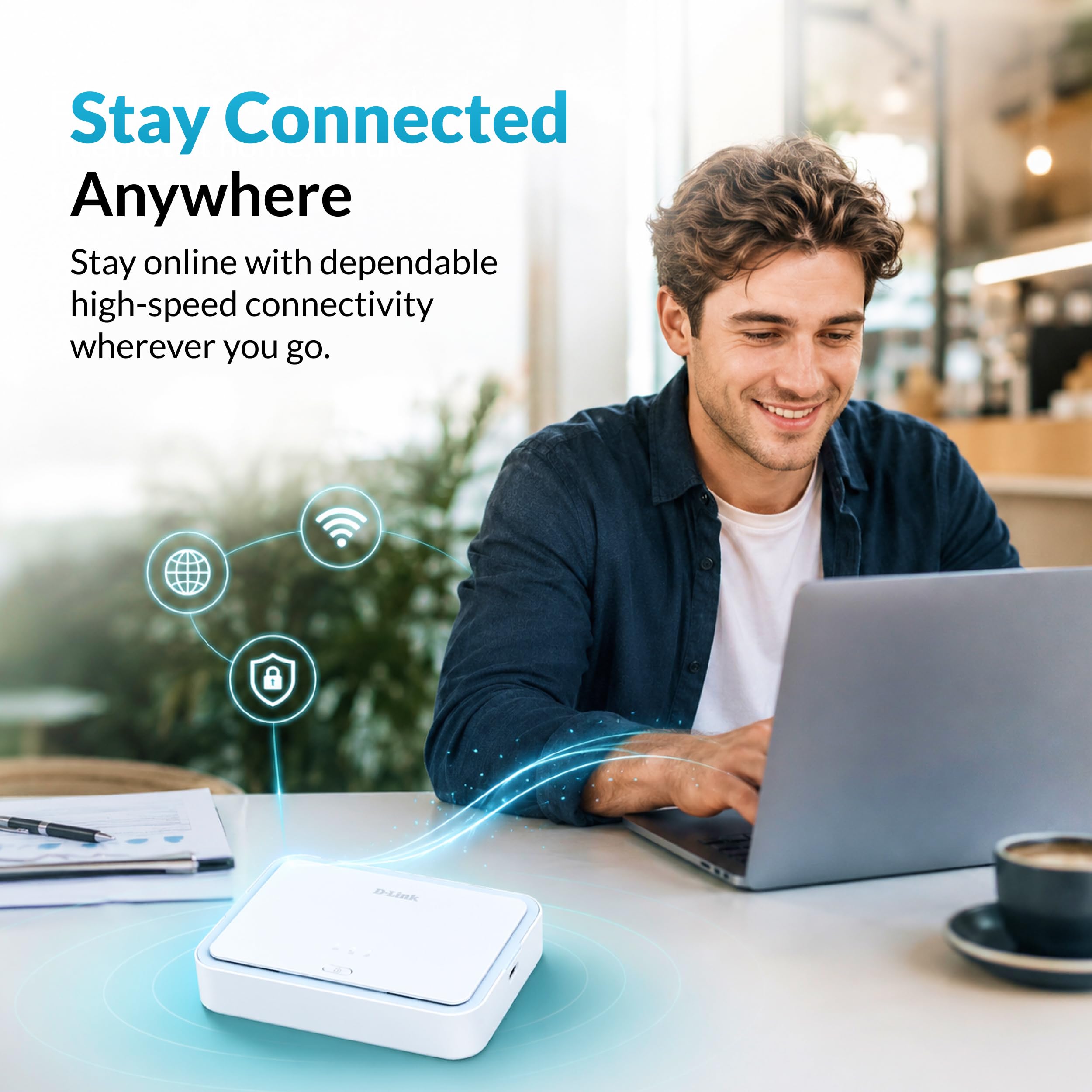 D-Link Router podróżny DBR-330-G 5G NR AX3000 Wi-FI 6 (DBR-330-G) - do 4,67 Gb/s, Wi-Fi 6 AX3000, akumulator 5260 mAh, 32 urządzenia, współdzielenie MicroSD, USB-C, przenośny hotspot 5G