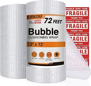 JDGOU Bubble Cushion Wrap For Packing 12"x72 FEET Bubble Cushion Wrap Full 3/16" Air Bubble Large Bubble Cushion Wrap Movi...