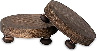 Romadedi Farmhouse Wood Riser for Display- 2 pcs Rustic Decor Mini Wooden Pedestal Decorative Round Tray for Home Table Bathroom Counter Shelf Kitchen, Brown