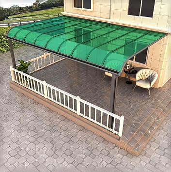 1 Pcs Polycarbonate Roofing Panel Transparent Plastic Sheets PC Plastic Panels Easy to Assemble Not Easy to Deform for Patios Partitions Awnings etc.Green,2x9.8ft