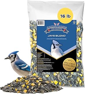 Armstrong Wild Bird Food Royal Jubilee Jays Blend, 16 Pounds - with Whole Corn, Striped Sunflower, Black Oil Sunflower and Peanuts for Blue Jays - Ideal for Outside Feeders
